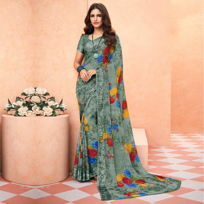 grey-casual-wear-floral-printed-chiffon-saree-142018