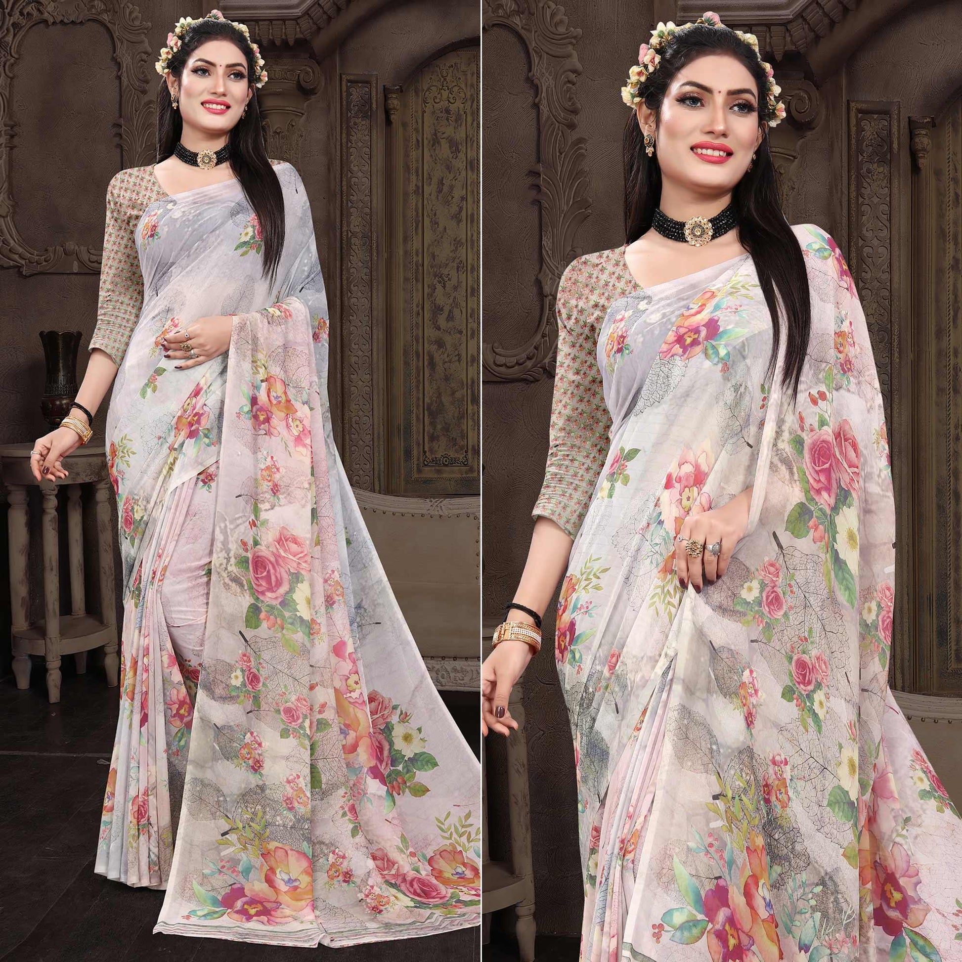 grey-casual-wear-floral-printed-georgette-saree-140904