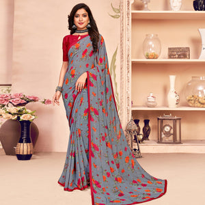 grey-casual-wear-floral-printed-georgette-saree-138227