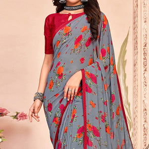 grey-casual-wear-floral-printed-georgette-saree-138227
