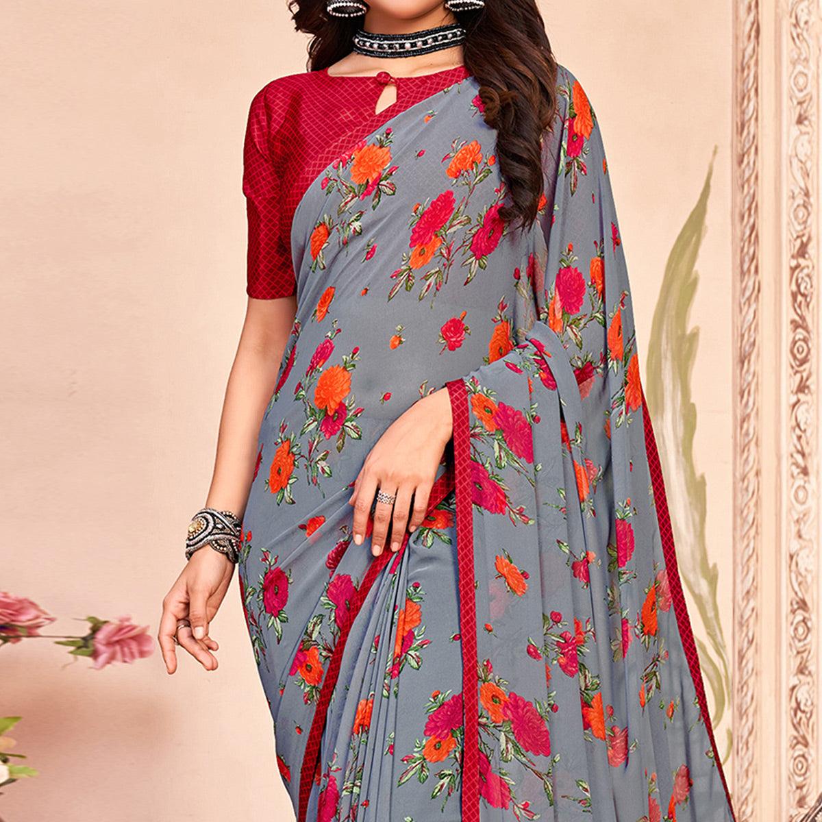 grey-casual-wear-floral-printed-georgette-saree-138227