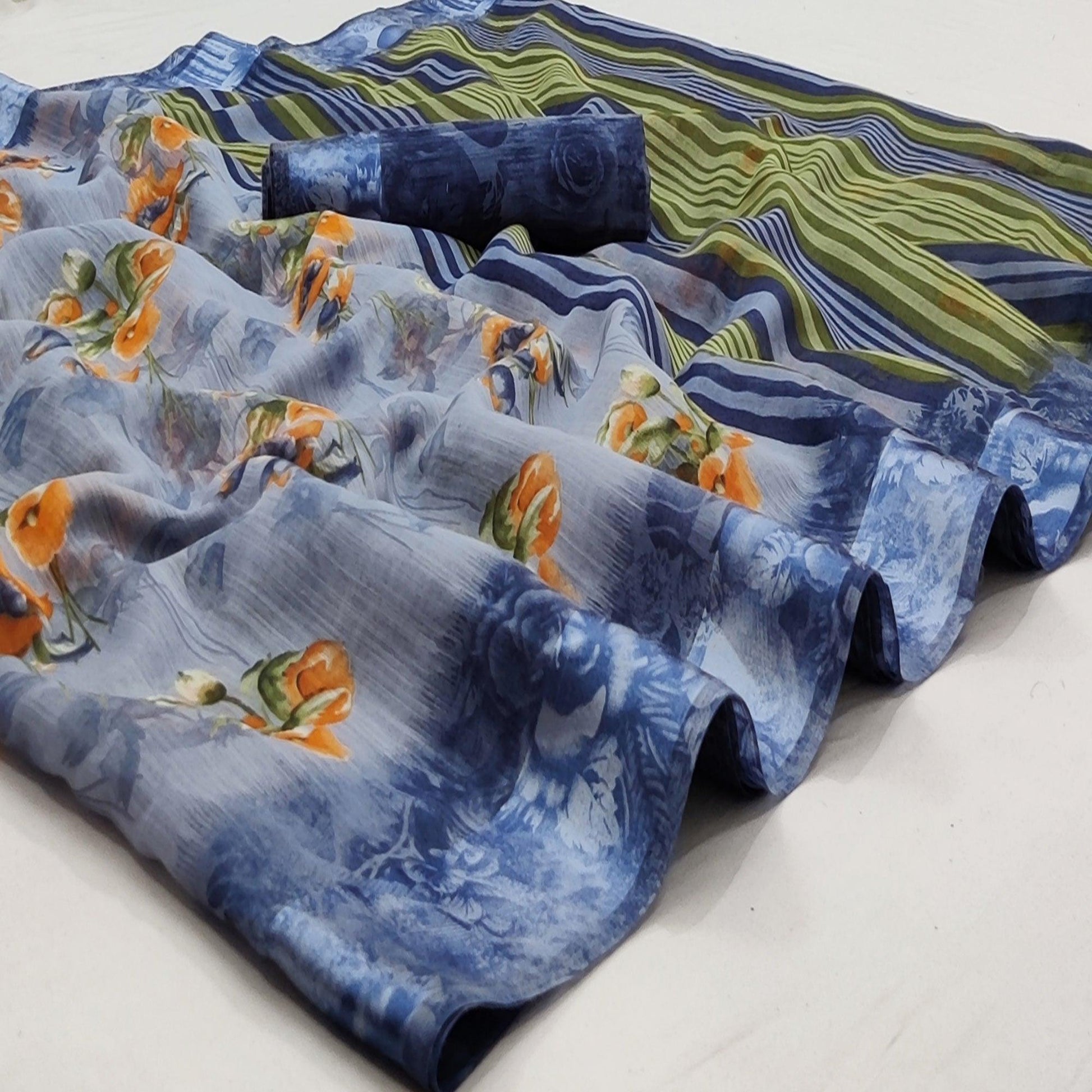 grey-casual-wear-floral-printed-linen-satin-saree-137041