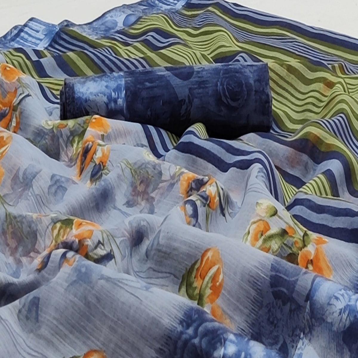 grey-casual-wear-floral-printed-linen-satin-saree-137041