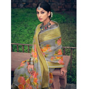 grey-casual-wear-floral-printed-organza-saree-with-jacquard-border-120602