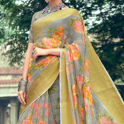 grey-casual-wear-floral-printed-organza-saree-with-jacquard-border-120602