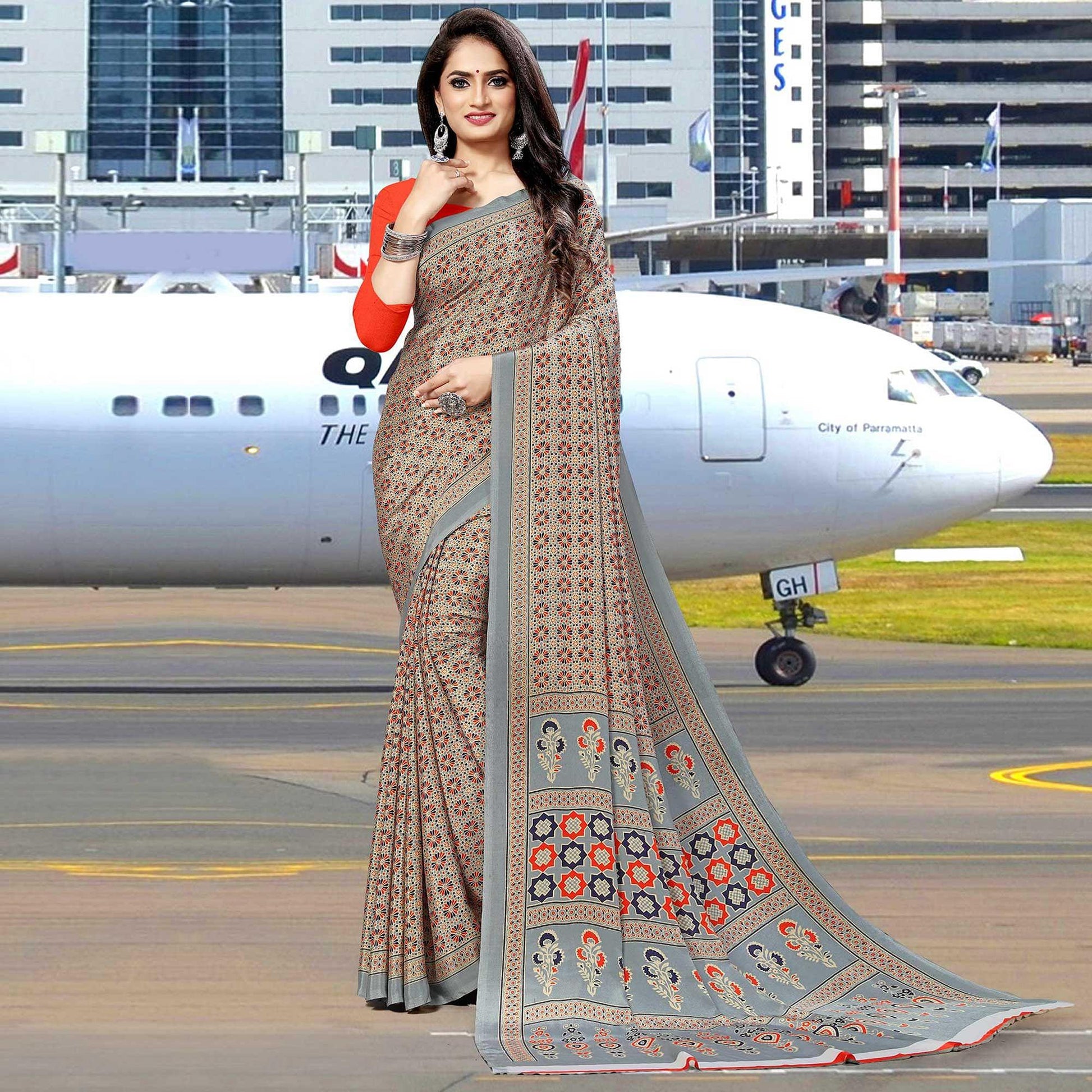 grey-casual-wear-floral-printed-silk-saree-141129