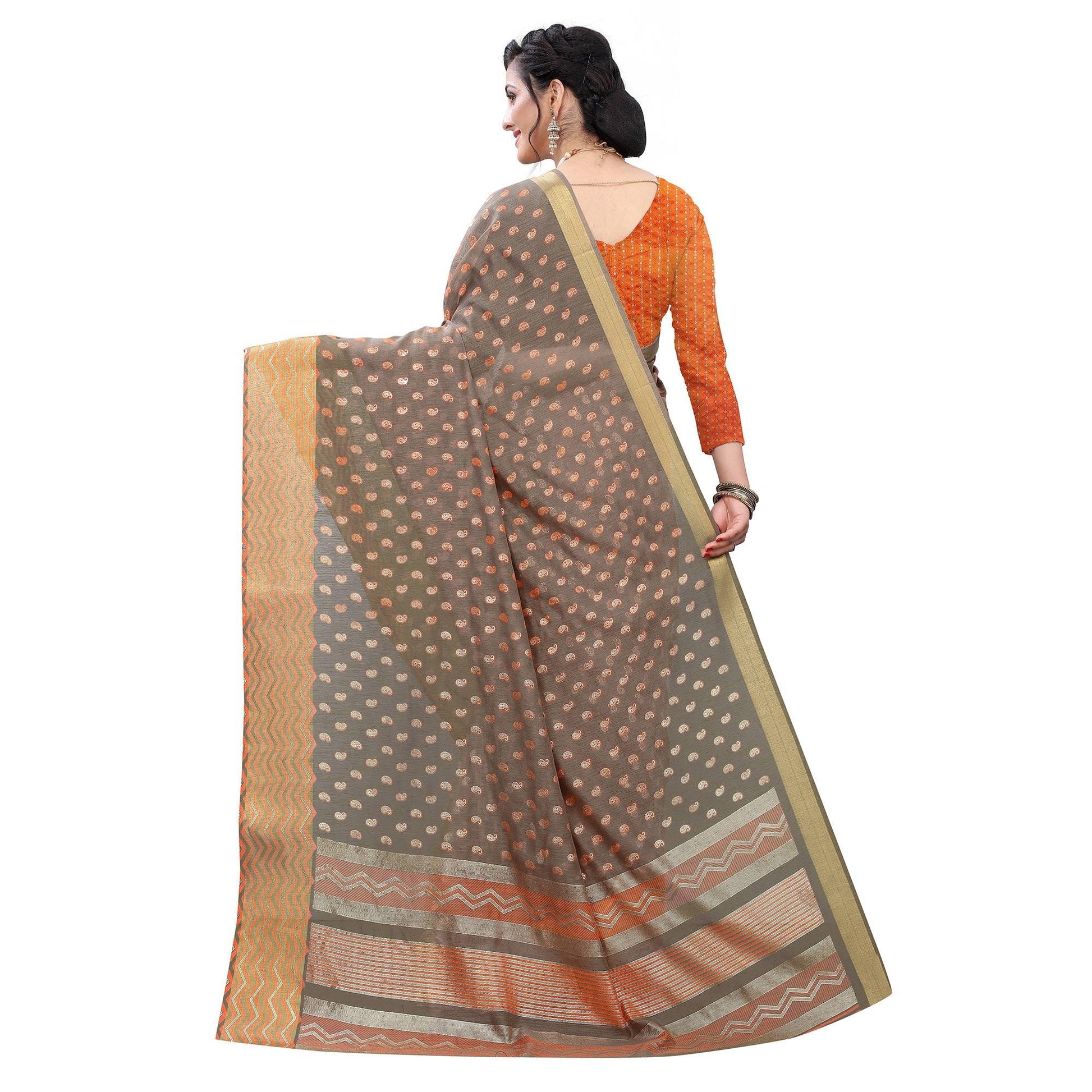 grey-casual-wear-foil-printed-cotton-silk-saree-123161
