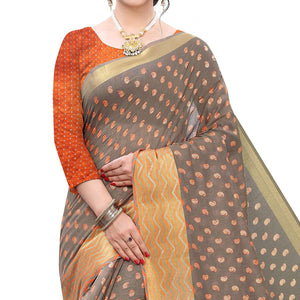 grey-casual-wear-foil-printed-cotton-silk-saree-123161