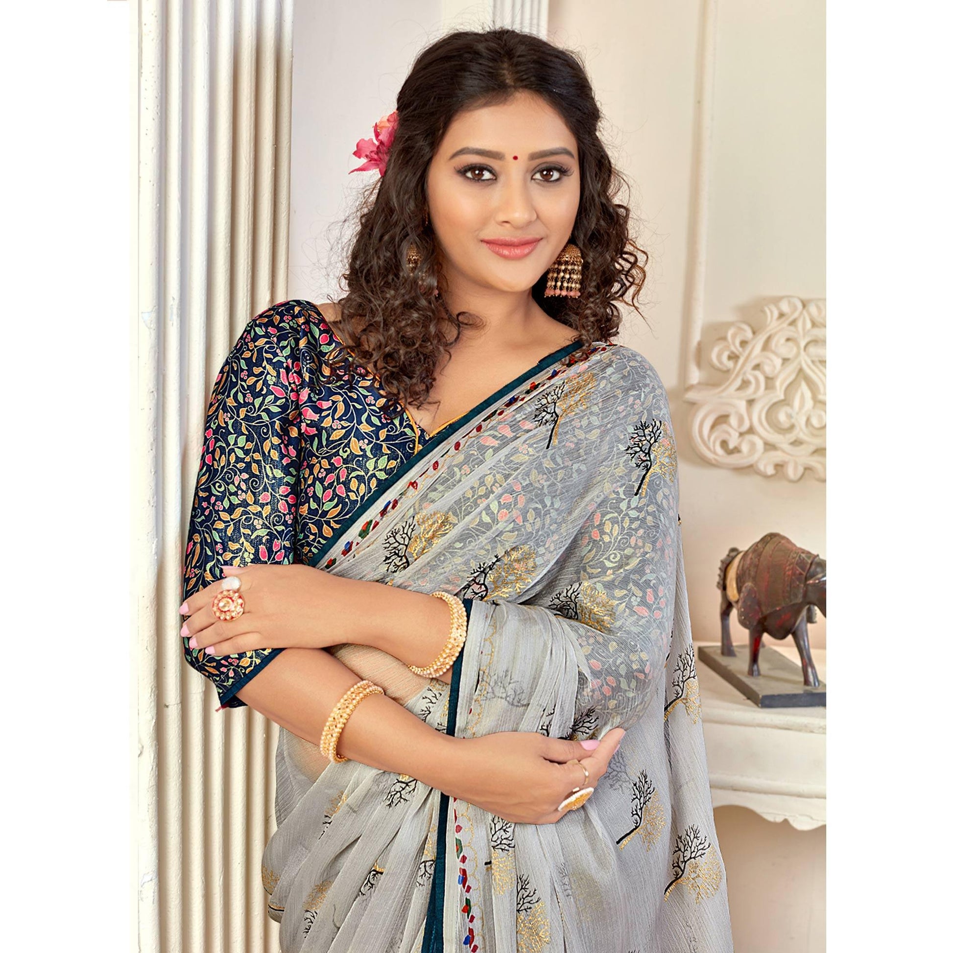 grey-casual-wear-foil-printed-pure-chiffon-saree-120678