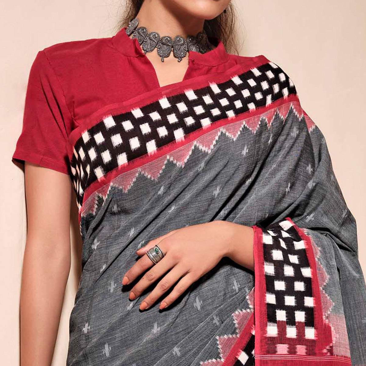 grey-casual-wear-ikkat-printed-mul-mul-cotton-saree-127717
