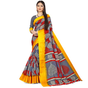 grey-casual-wear-leaf-printed-cotton-linen-saree-107766