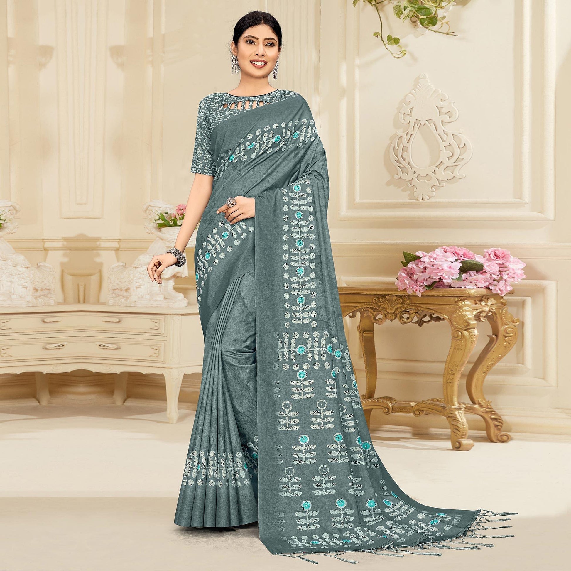 grey-casual-wear-printed-art-silk-saree-141002