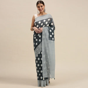 grey-casual-wear-printed-cotton-blend-saree-with-tassels-139496