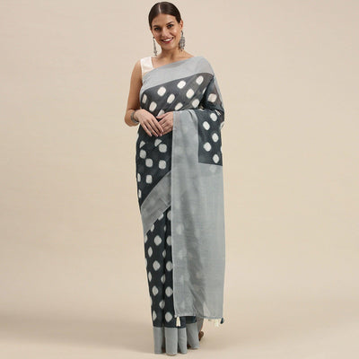 grey-casual-wear-printed-cotton-blend-saree-with-tassels-139496