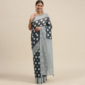 grey-casual-wear-printed-cotton-blend-saree-with-tassels-139496