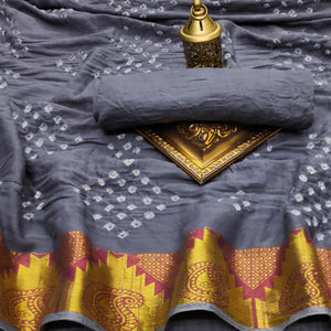 grey-casual-wear-printed-hand-bandhej-zari-border-pure-cotton-saree-131378
