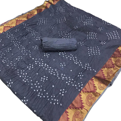 grey-casual-wear-printed-hand-bandhej-zari-border-pure-cotton-saree-131378