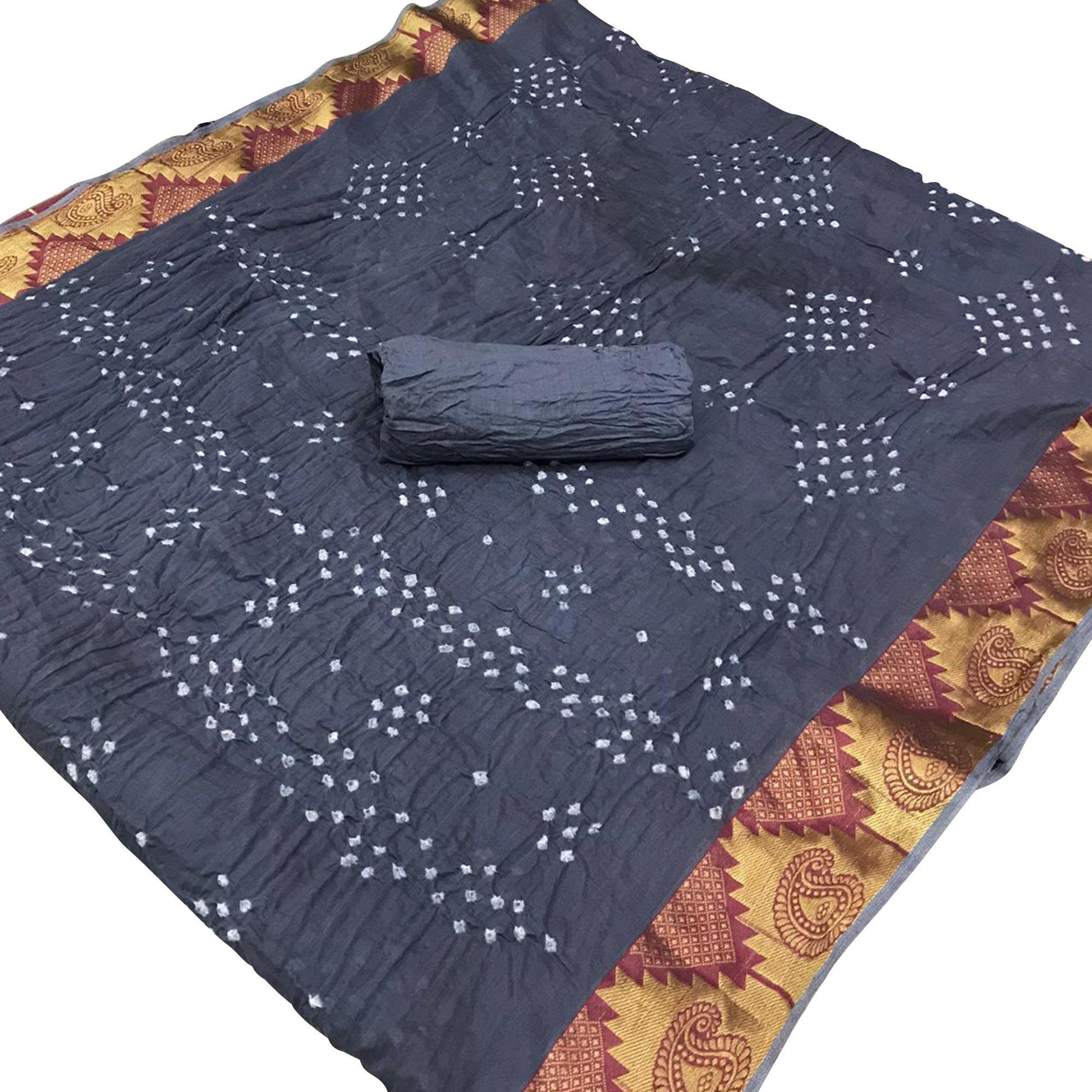 grey-casual-wear-printed-hand-bandhej-zari-border-pure-cotton-saree-131378