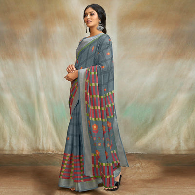 grey-casual-wear-printed-pure-linen-saree-127760