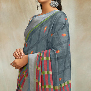 grey-casual-wear-printed-pure-linen-saree-127760