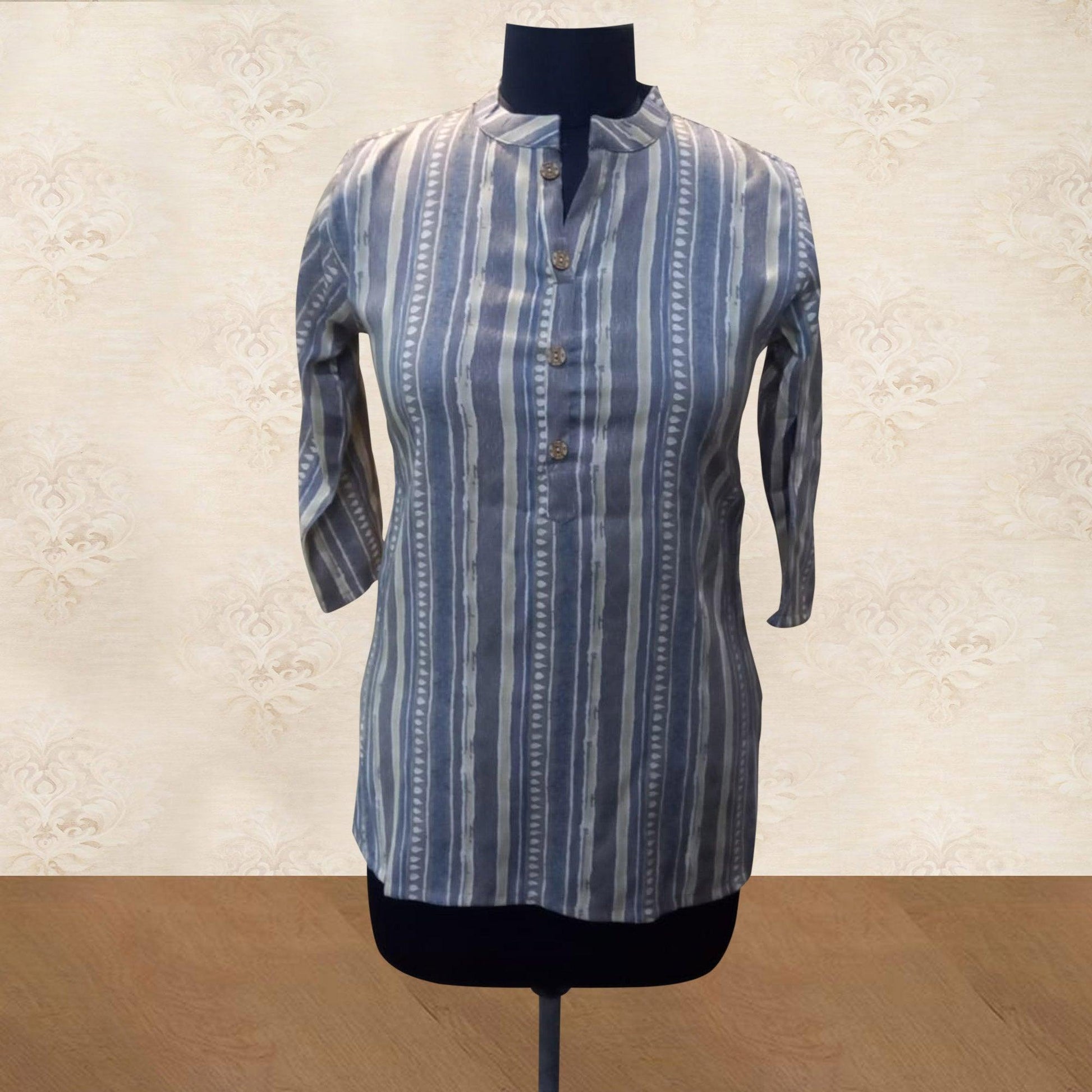 grey-casual-wear-stripes-printed-rayon-top