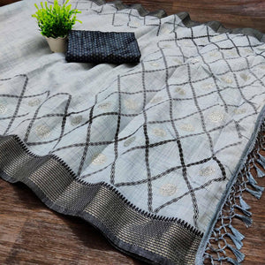 grey-casual-wear-woven-cotton-saree-with-mukaish-work-118585