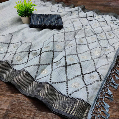 grey-casual-wear-woven-cotton-saree-with-mukaish-work-118585