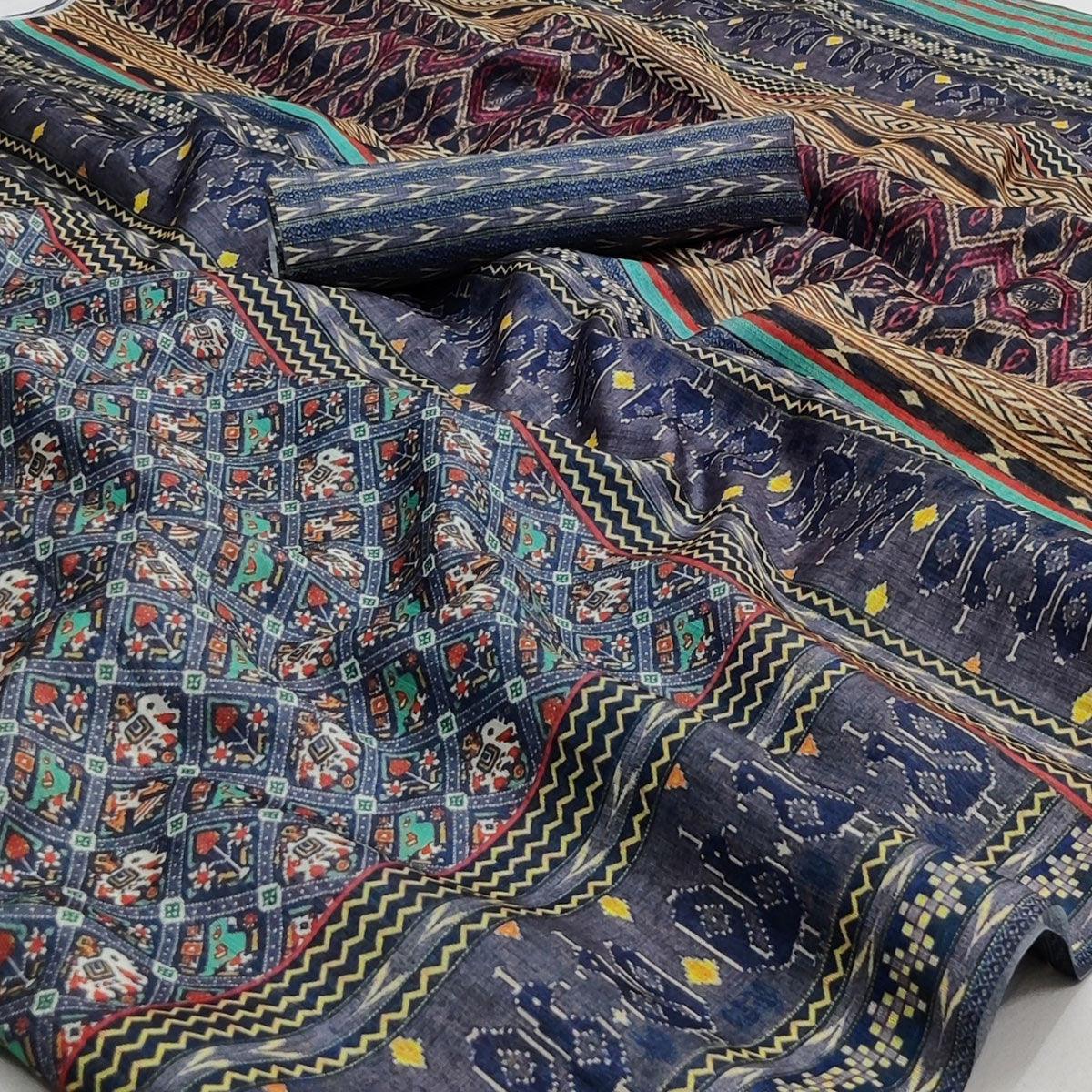 grey-checked-printed-pure-cotton-saree-145045