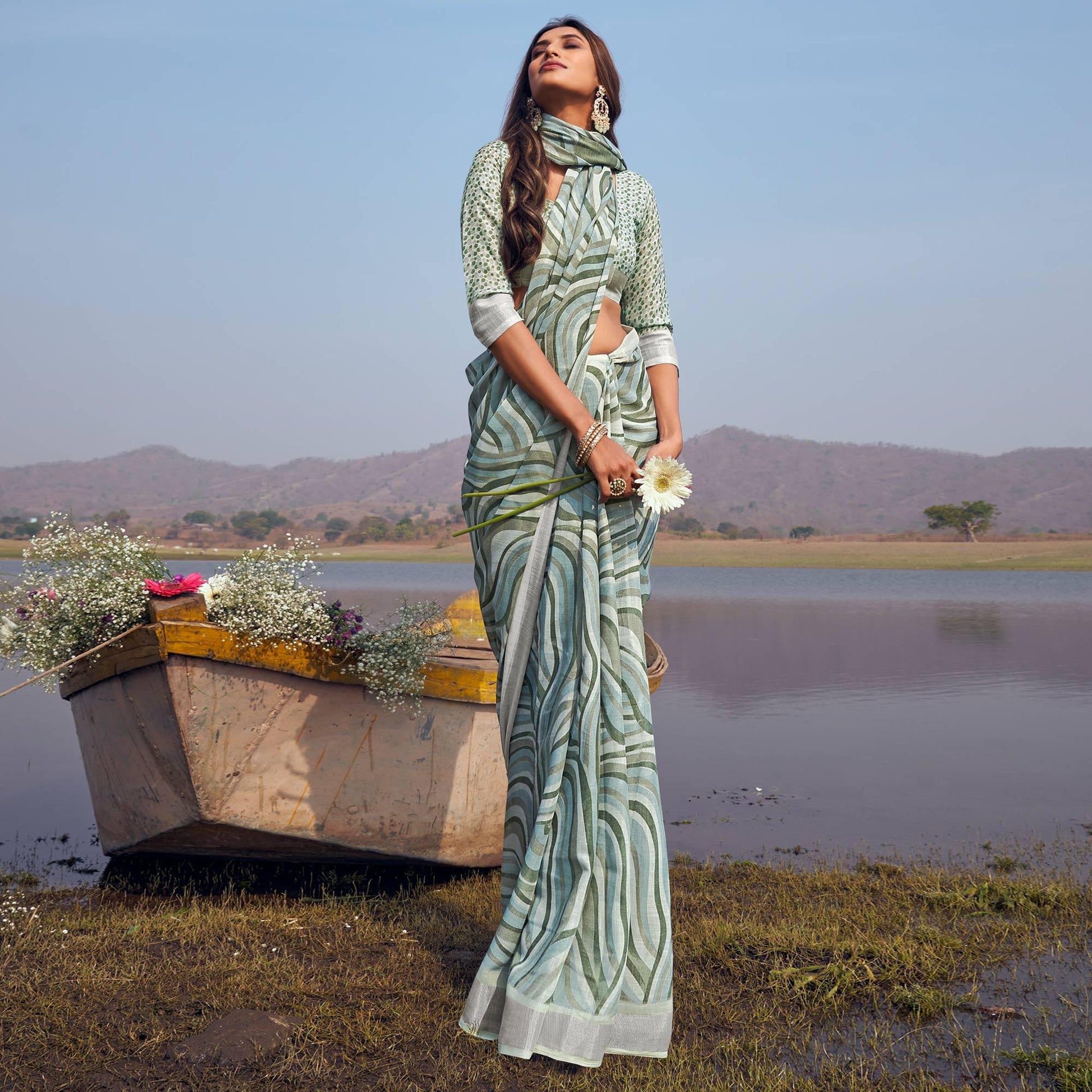 grey-digital-printed-linen-saree