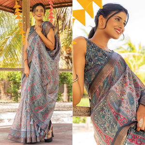 grey-digital-printed-linen-saree-with-tassels