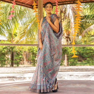 grey-digital-printed-linen-saree-with-tassels