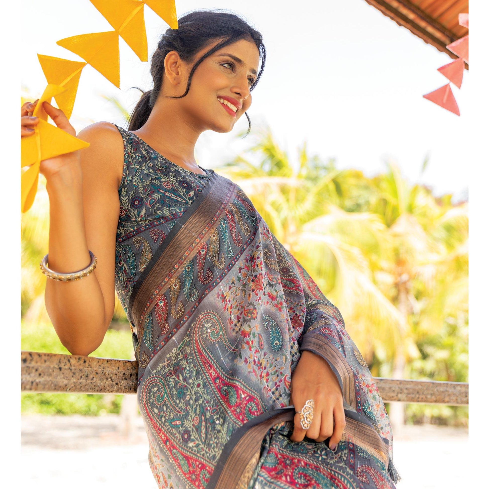 grey-digital-printed-linen-saree-with-tassels