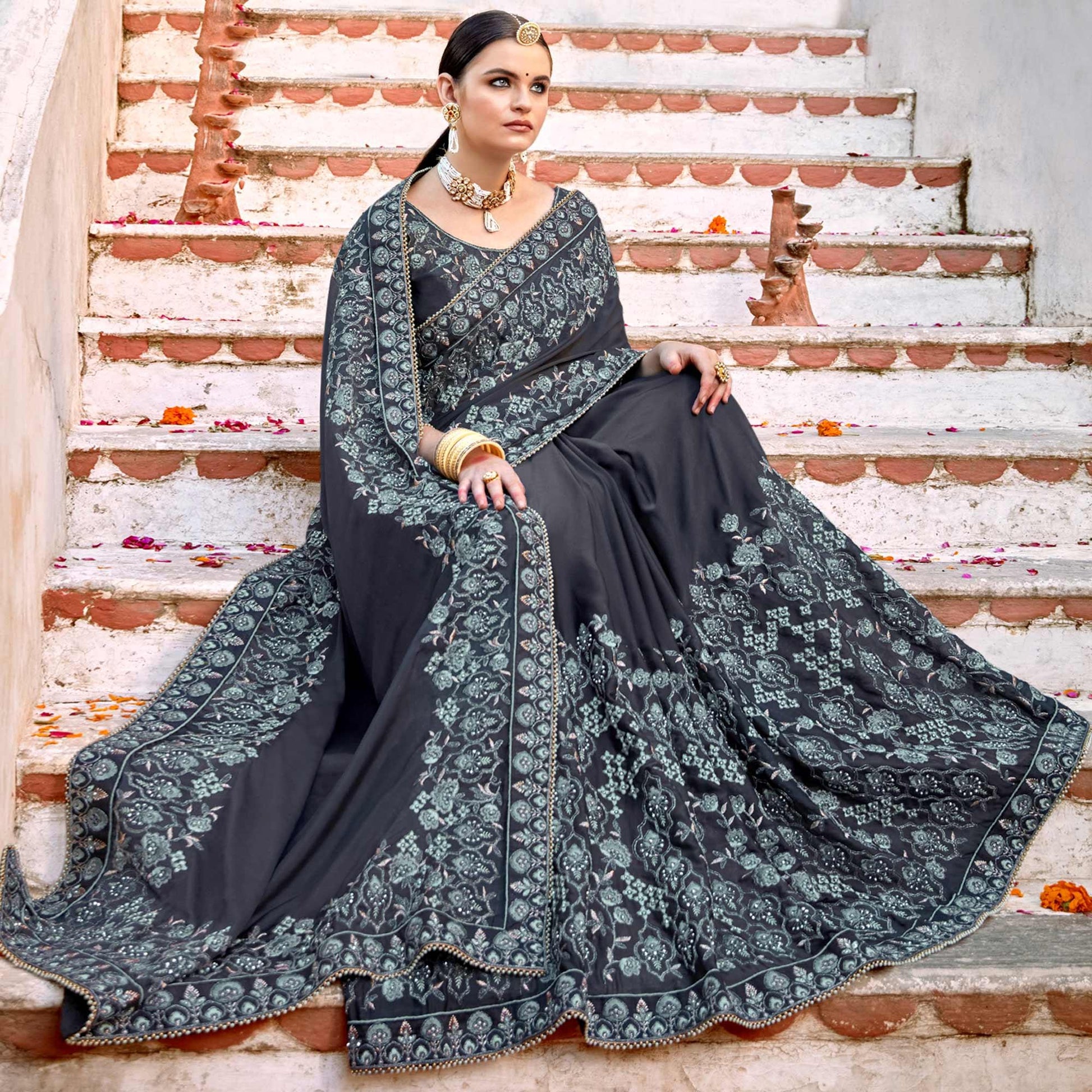 grey-embellished-with-embroidered-art-silk-saree