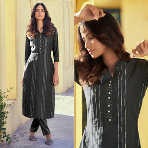 grey-embroidered-art-silk-kurti-pant-set-145529