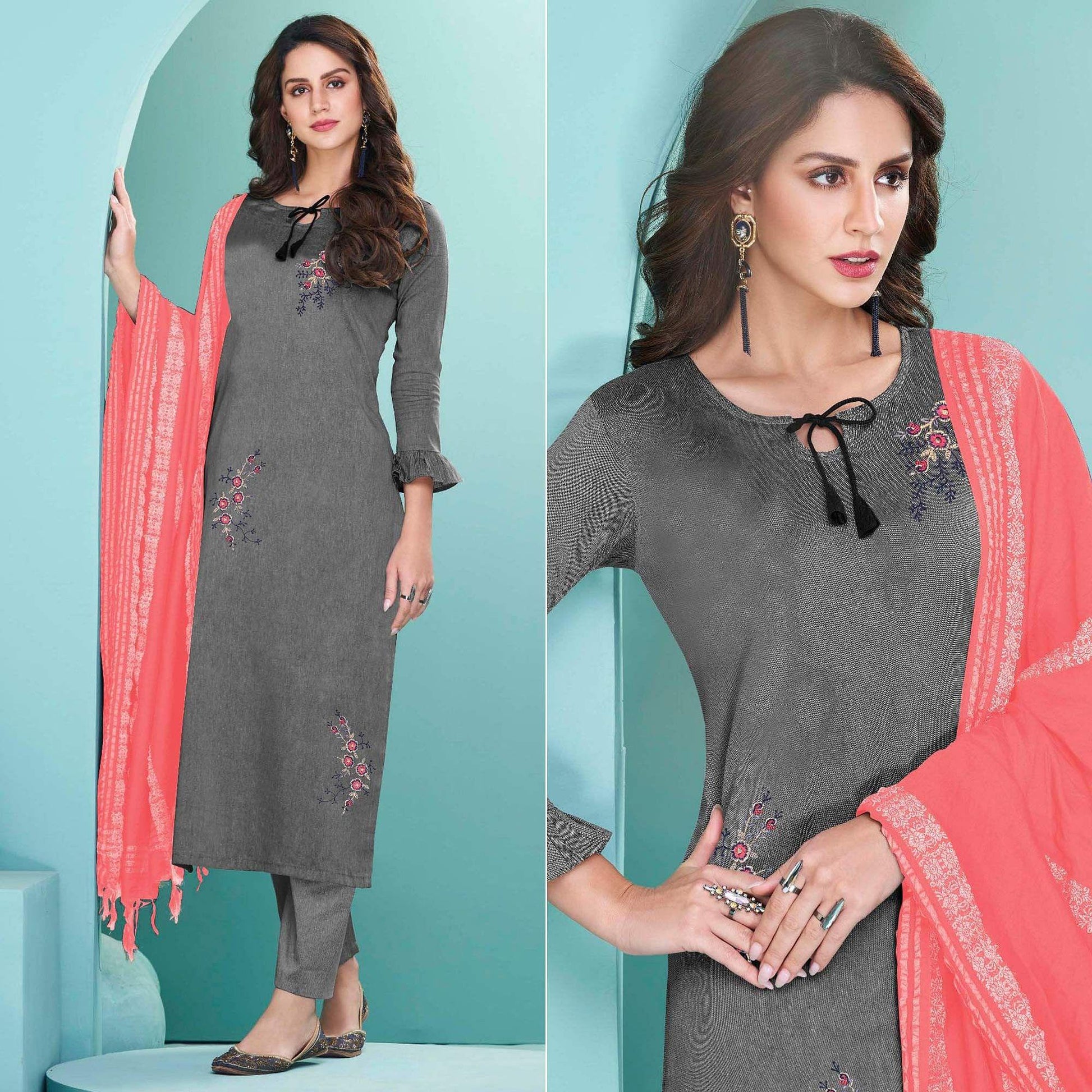 grey-embroidered-cotton-kurti-pant-set-with-dupatta-143124