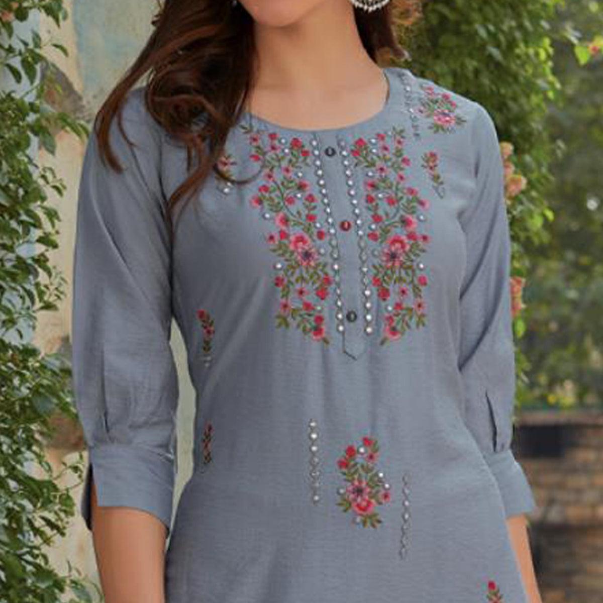 grey-embroidered-cotton-silk-kurti