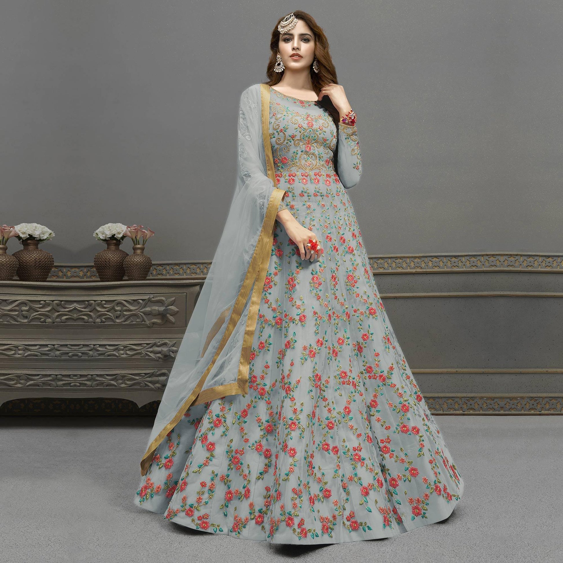 grey-embroidered-netted-anarkali-suit