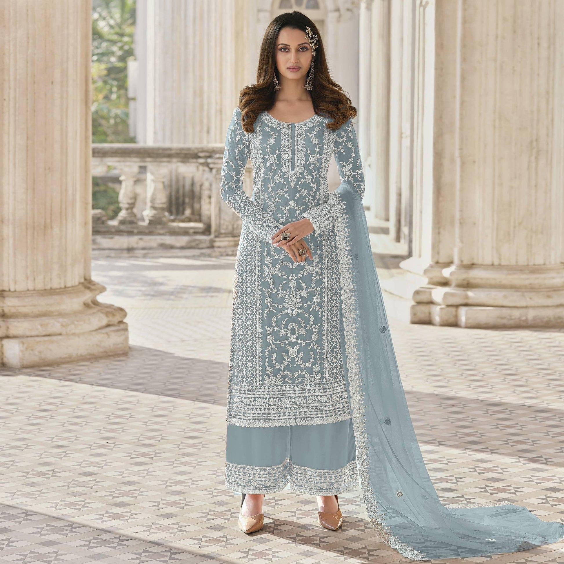 grey-embroidered-netted-palazzo-suit