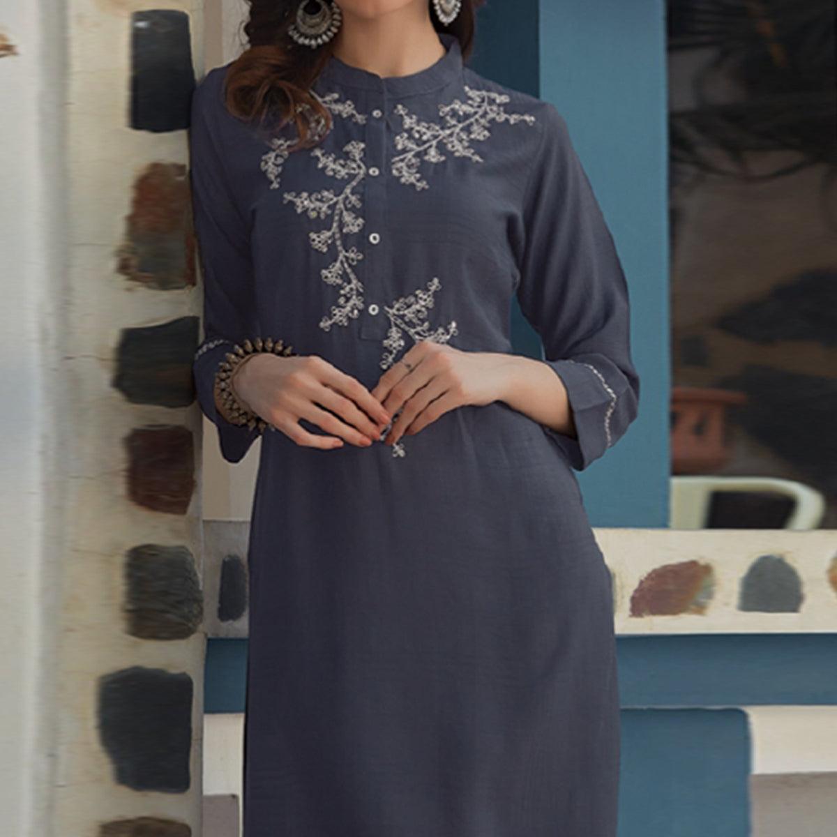 grey-embroidered-poly-cotton-kurti-1
