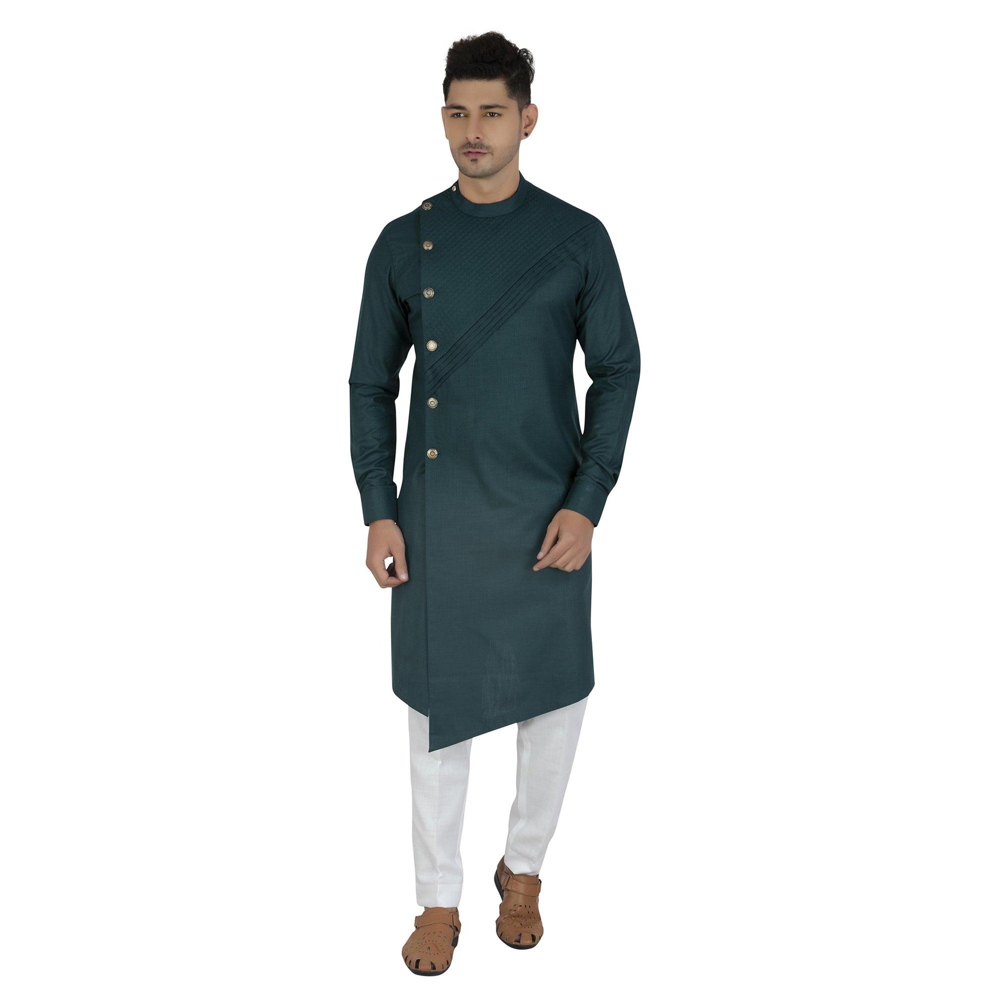 sensational-green-colored-festive-wear-cotton-mens-kurta-pyjama-set-84075