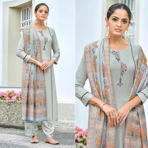 grey-embroidered-rayon-kurti-pant-set-with-dupatta