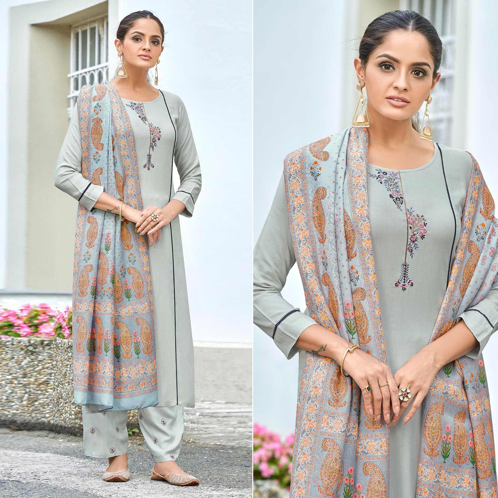 grey-embroidered-rayon-kurti-pant-set-with-dupatta