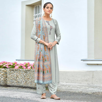 grey-embroidered-rayon-kurti-pant-set-with-dupatta