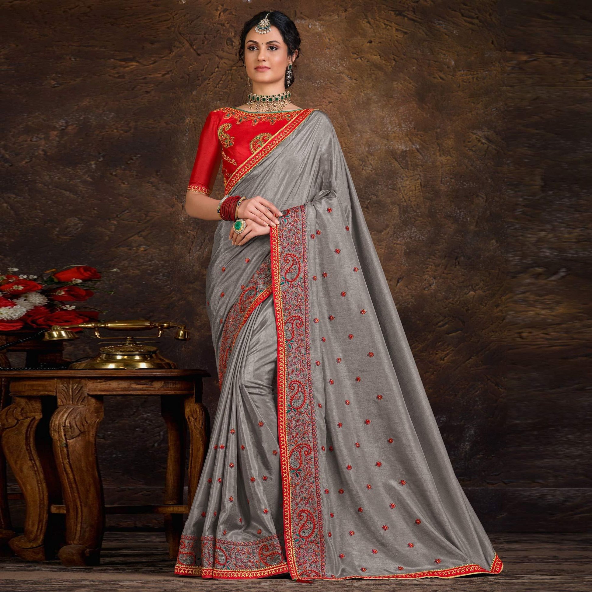 grey-embroidered-with-embellished-art-silk-saree
