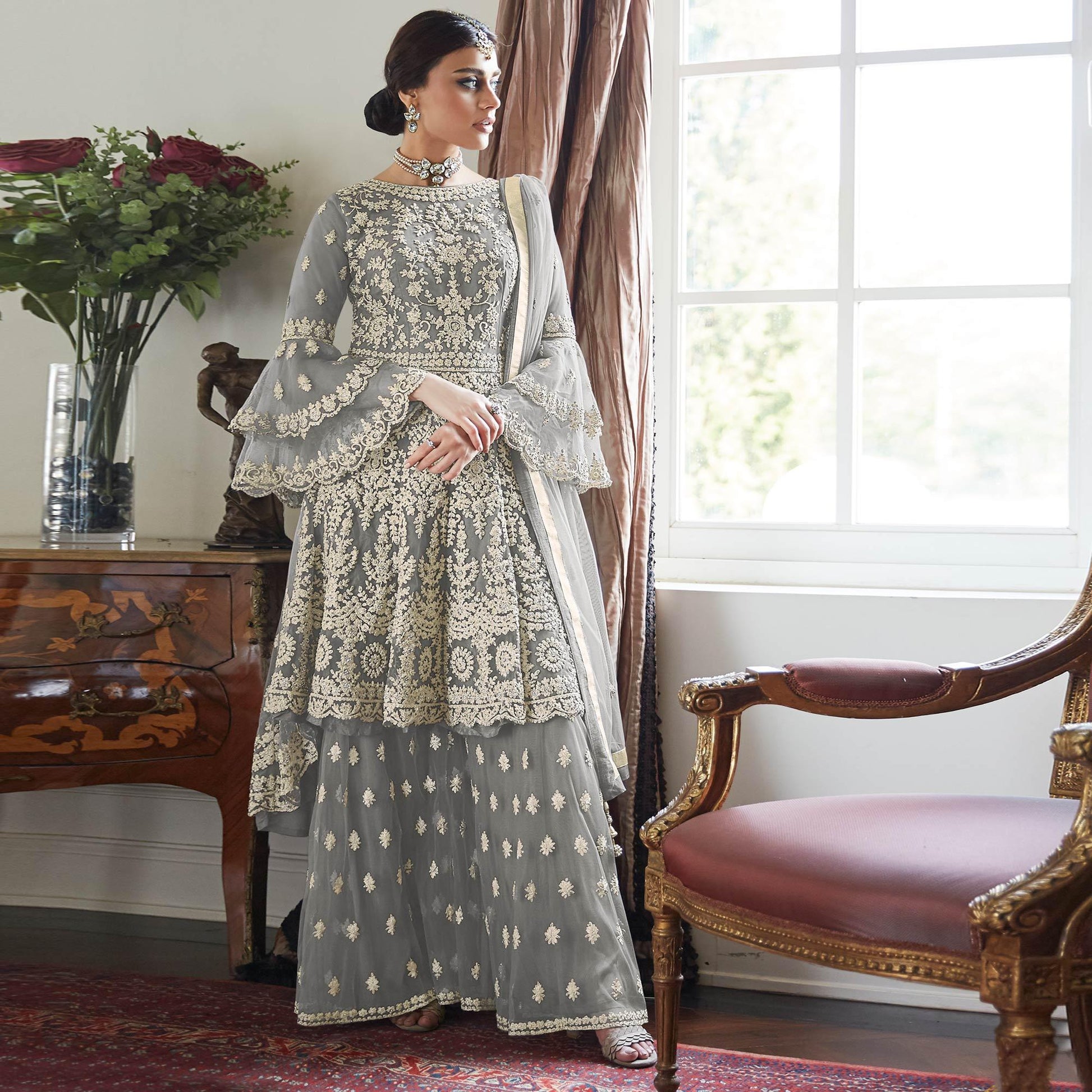 grey-partywear-floral-embroidered-net-sharara-suit-120082