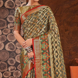 grey-festive-wear-banarasi-woven-organza-saree-137764