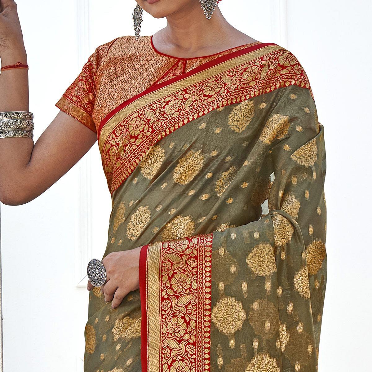 grey-festive-wear-banarasi-woven-organza-saree-with-tassels-137618