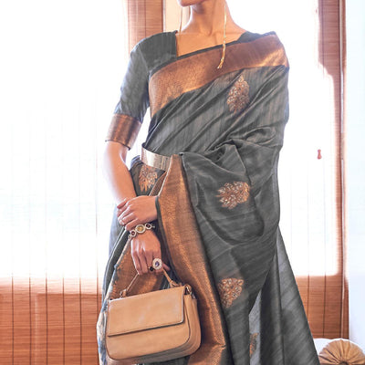 grey-festive-wear-copper-zari-weaving-tussar-silk-saree-with-tassels-139730