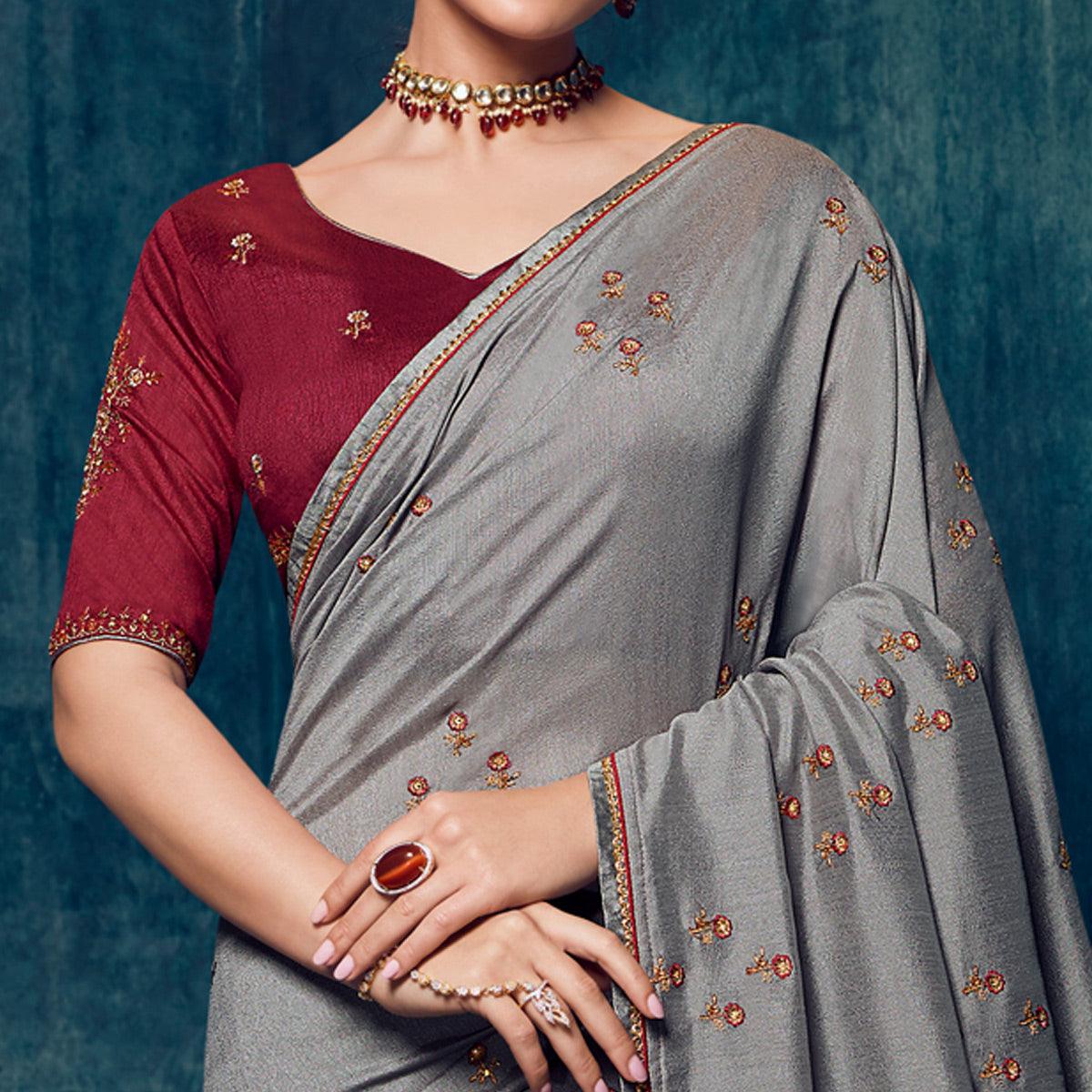 grey-festive-wear-floral-embroidered-vichitra-silk-saree-118706