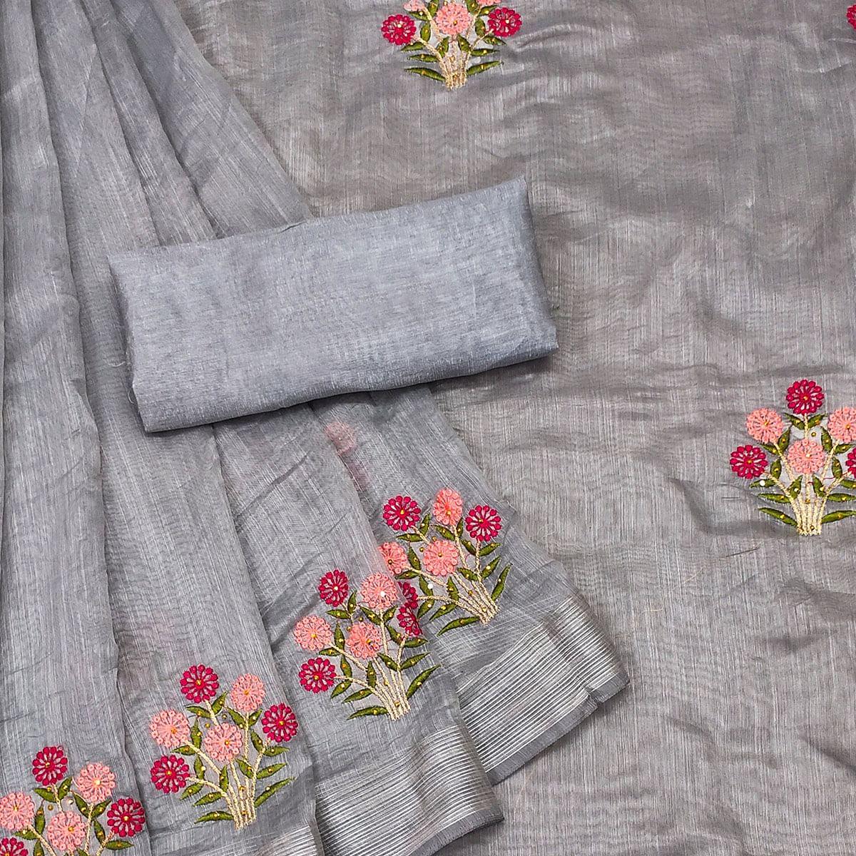 grey-festive-wear-floral-embroidered-with-embellished-cotton-saree-141869